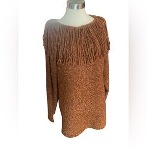 Vtg Italian Fringe Sweater L Pumpkin Spice Alpaca Wool Nylon Acrylic Blend